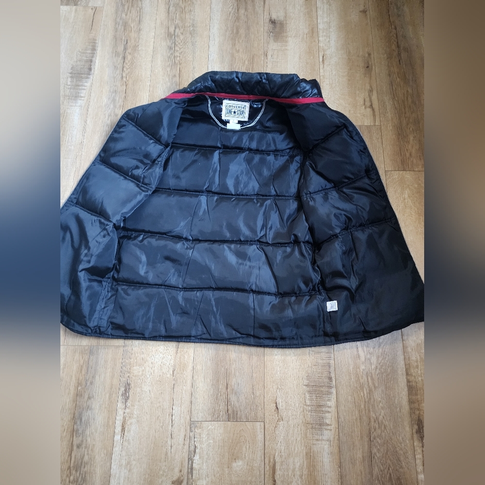 Converse One Star Puffer Vest Mens S Womens M Black Shiny Embroidered Logo - Picture 6 of 8